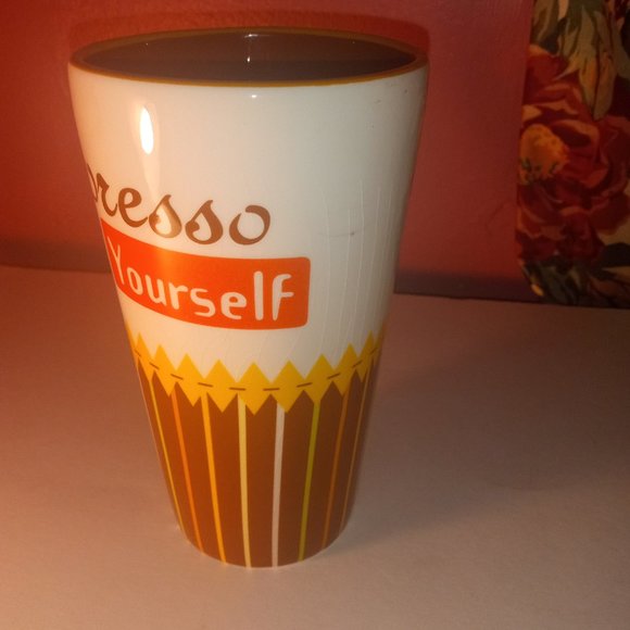 COFFEE & TEA BEVERAGE TALL MUG THAT SAYS ESPRESSO YOURSELF FROM CRACKER BARREL - Picture 3 of 7